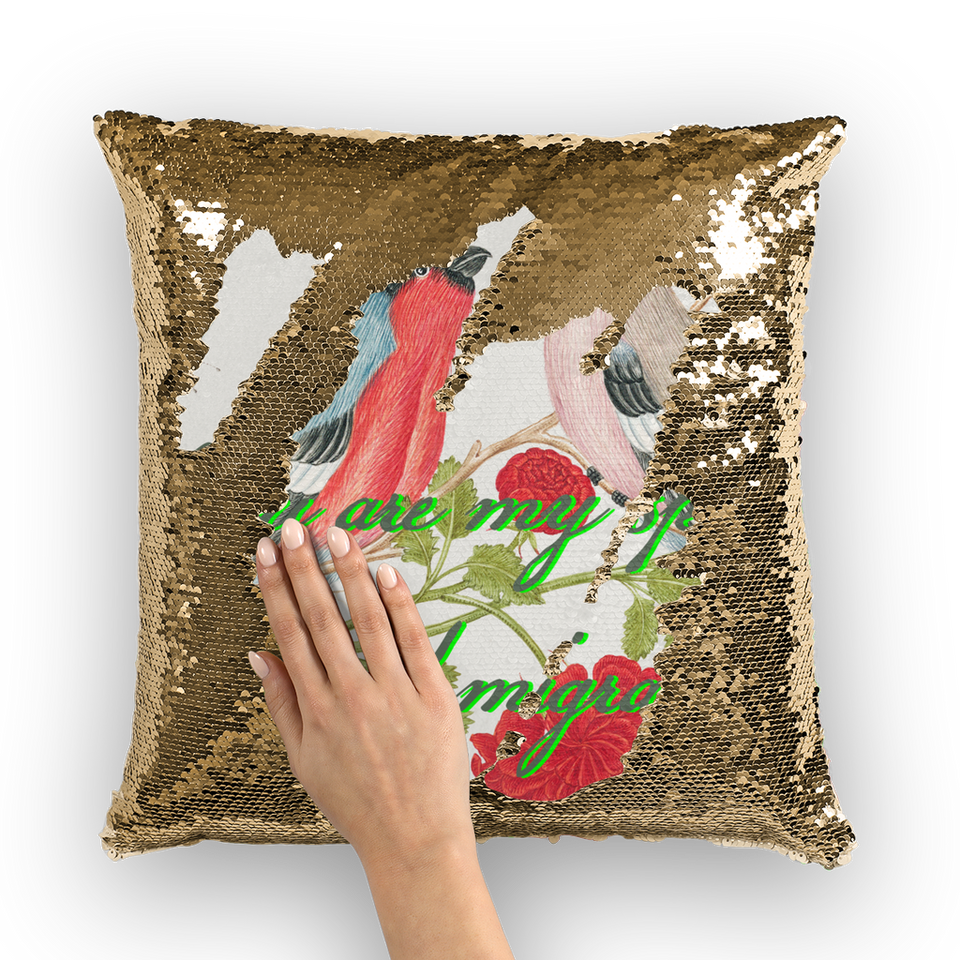 Housse de coussin à sequins "Spring Bird" - Manufacture of Emotions