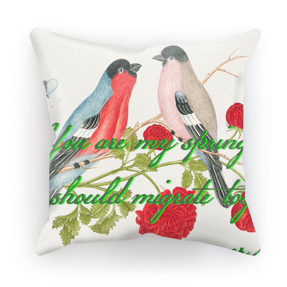 Housse de coussin "Spring Bird" daim ou satin - Manufacture of Emotions