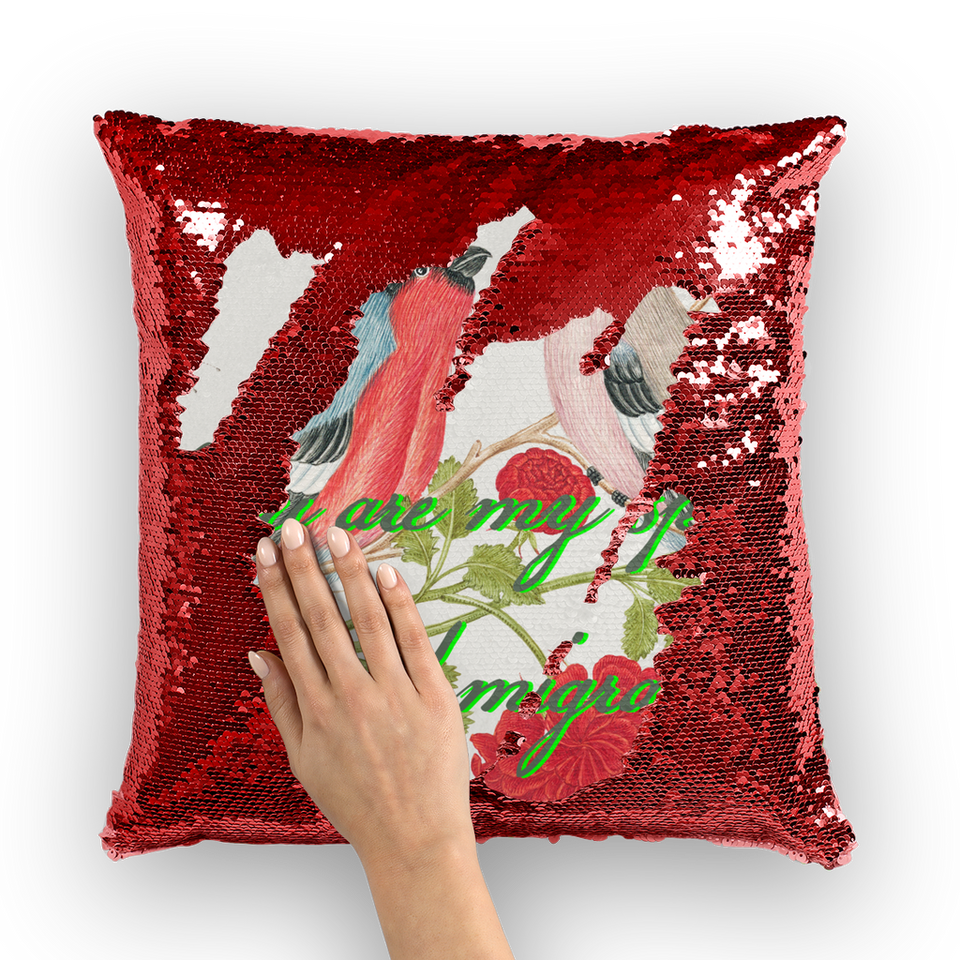 Housse de coussin à sequins "Spring Bird" - Manufacture of Emotions