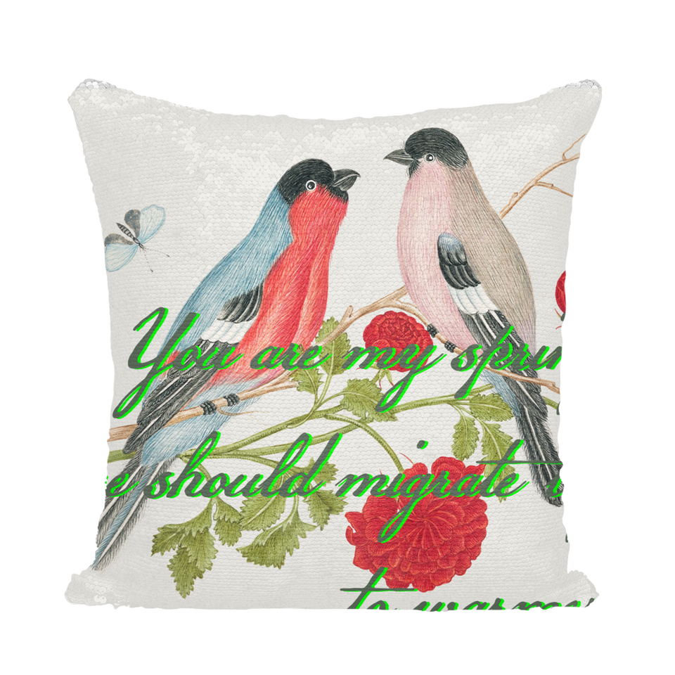 Housse de coussin à sequins "Spring Bird" - Manufacture of Emotions